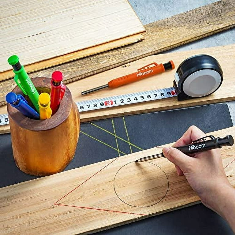 Hiboom 4 Pack Carpenter Pencils Set with 24 Refills, 2.8 mm Mechanical  Carpenter Pencil Built in Sharpener Woodworking Marking Tool Solid Long  Nosed