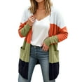 thumbnail image 1 of DuoJiaJ Cardigan pour Femmes, Cardigan pour Femmes Long à Rayures, Veste Patchwork avec Grandes Poches pour un Style Décontracté, 1 of 4