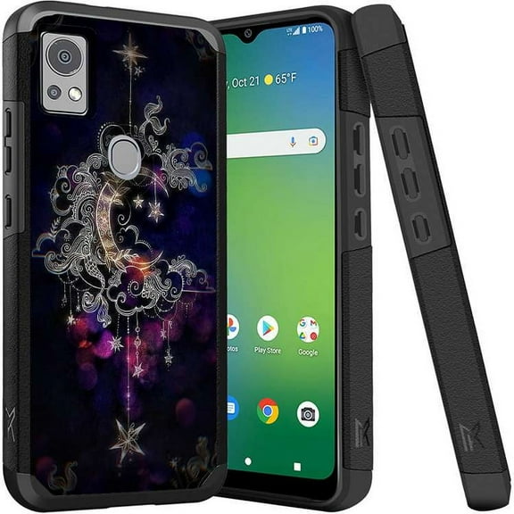 ANJ  Shockproof Dual Layer Slim Hard Case   Tempered Glass Cover Compatible with Icon 5, AT&T Motivate 4 - Crescent Moon