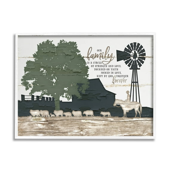 Stupell Industries Our Family Is A Circle of Strength Farm Homestead Silhouette Graphic Art Framed Art Print Wall Art, 30x24, By Jennifer Pugh