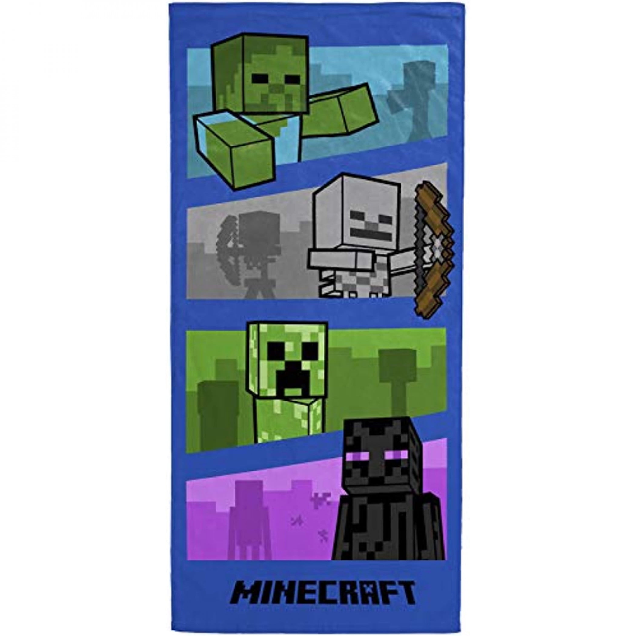 Minecraft Enemies Panels Creepers, Skeletons, and Enderman Beach Towel