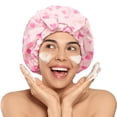 thumbnail image 1 of Gorro de ducha LitBear con forro de seda, impermeable, ajustable, rosa, 1 of 8