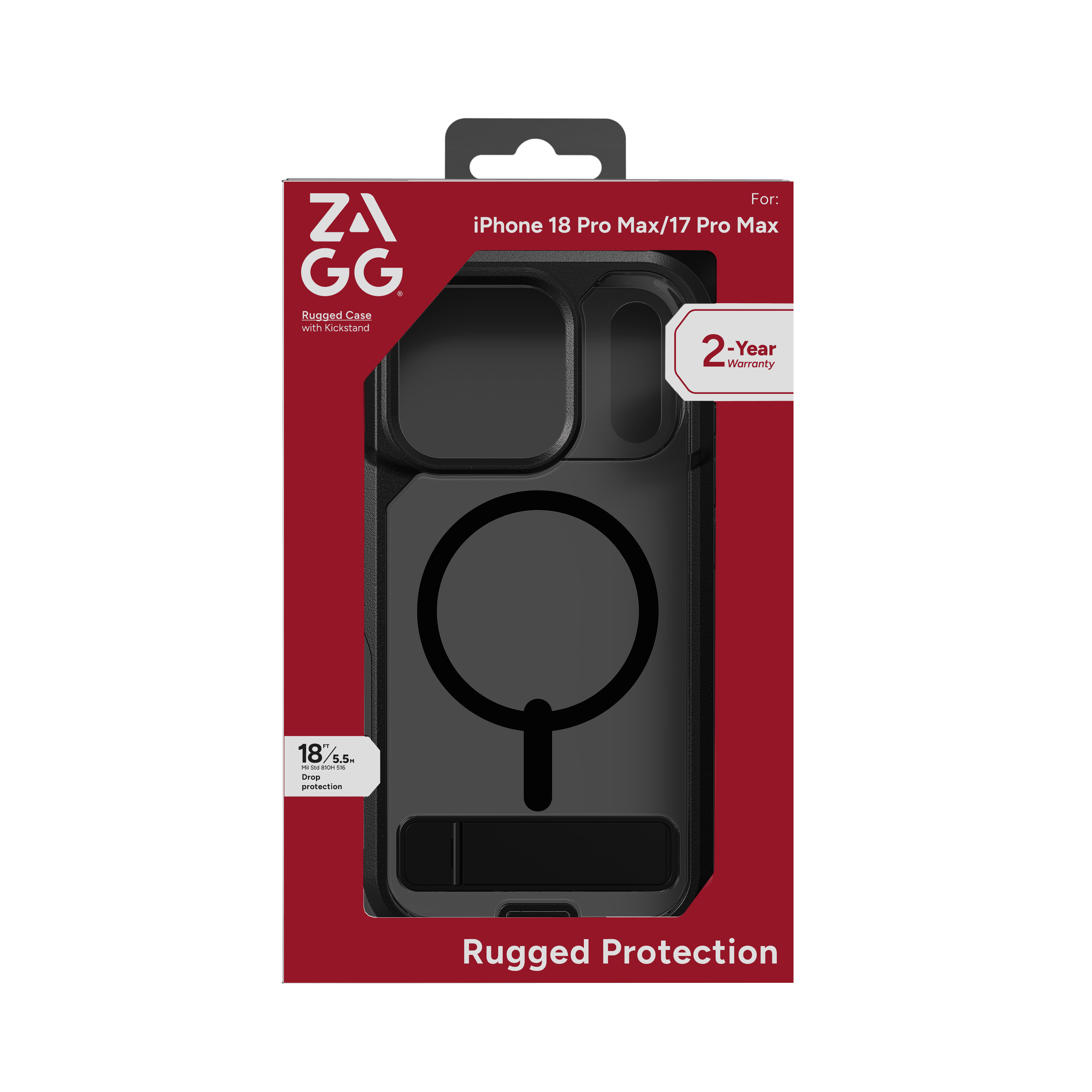 ZAGG Rugged Case - Apple iPhone 18 Pro Max & 17 Pro Max Case with MagSafe and Built-In Kickstand – Clear/Black