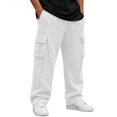 thumbnail image 2 of sdhkgrrt Men Plus Size Corduroy Cargo Pants Loose Fit Ribbed Casual Solid Long Track Trousers Outdoor Athletic Breathable Hiking Pants, White L, 2 of 9