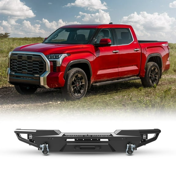 Modular Front Bumper w/Winch Plate For 2022 2023 2024 2025 Toyota Tundra w/4" Pod Light   D Shackles