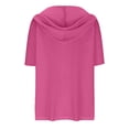 thumbnail image 5 of Luowei Womens Summer Knit Tops 2025 Short Sleeve Lightweight Drawstring Hoodies Pullover Button V Neck Casual Blouses Shirt, Pink, S, 5 of 6