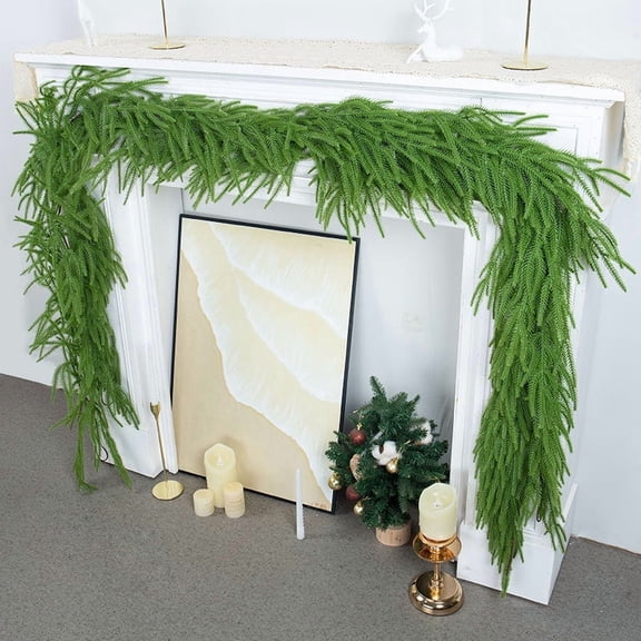Sinkoo Christmas Garland, 9ft Norfolk Pine Garland, Real Touch Artificial Green Pine Garlands for Wreath, Indoor Outdoor Xmas Decor for Fireplace Table