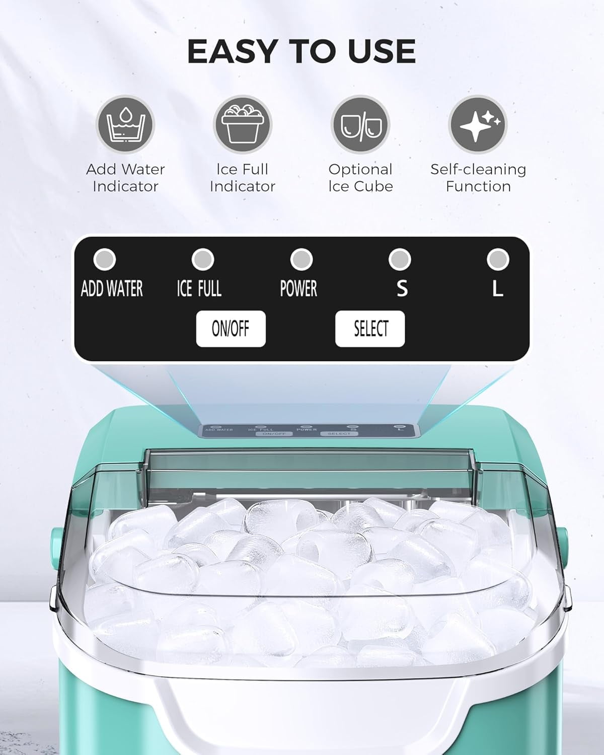 Havato Ice Makers Countertop with Handle, 26.5 Lbs / 24 H, 8 Cubes in 6 Mins, Portable Ice Machine with Self-Cleaning, Perfect for Home Kitchen (Green)