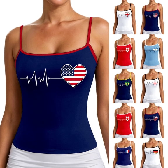 Rvusndi 2026 USA Tank Top Women USA Soccer Shirt Spaghetti Strap Tank Top 4th of July Sleeveless Patriotic Printed Summer Vest Tops Basic T Shirts for Beach Daily Wear