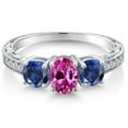 thumbnail image 3 of Gem Stone King 2.22 Ct Oval Pink Created Sapphire Blue Created Sapphire 925 Sterling Silver Ring (Size 9), 3 of 6