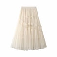 thumbnail image 2 of Mrat Crochet Skirt Women's Solid Color Fashion Classic Silky High Waist Flowing Long Skirt Maxi Skirts for Women S-49 Beige One Size, 2 of 9
