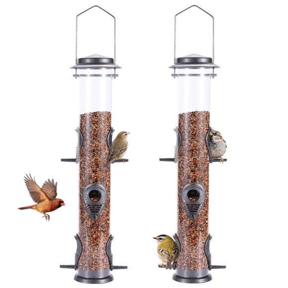 Comedero Metálico para Pájaros MIXXIDEA 2 Unidades Tubo de 20" con 6 Puertos Gris