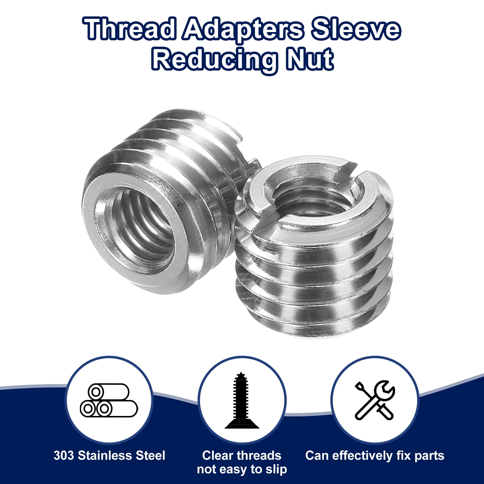 30Pcs Threaded Insert, Stainless Steel M14*2 Male to M8*1.25 Female 12mm Long