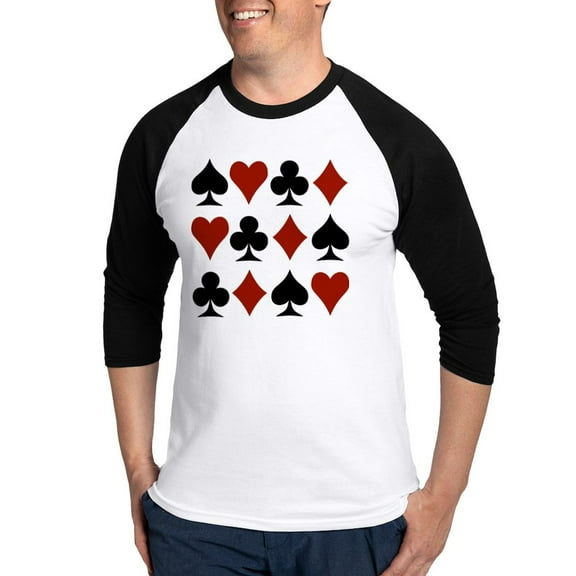 CafePress - Playing Card Symbols Baseball Jersey - Cotton Baseball Jersey, 3/4 Raglan Sleeve Shirt