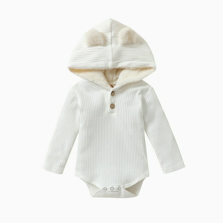 

ASEIDFNSA Easter Outfit Boy 3-6 Month Boy Clothes Winter Baby Boys Girls Patchwork Long Sleeve Solid Bear Ear Hooded Warm Winter Romper Bodysuit Clothes Outfits