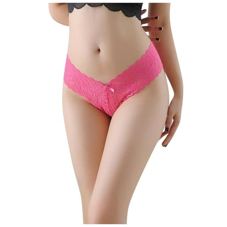 

EHTMSAK T-Back Stretch G-String Thongs for Women Sexy Panties Lace Tangas Underwear Hot Pink M