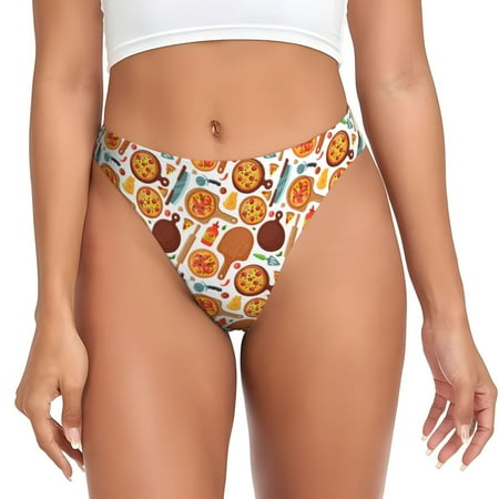 Honeii Hot Fresh Pizza G-String Thongs for Women Polyester Panties Stretch T-back Tangas Low Rise Hipster Sexy Underwear Large