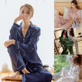 thumbnail image 7 of Maynos Women's Sexy Korean Style Striped Lapels Button Silk Satin Home Service Long Sleeve Solid Color Two-piece Pajamas Suit, M-5XL Dark Blue, 7 of 7
