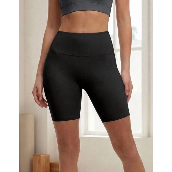 Women's Sports Shorts Biker Lycra Premium Yoga Gym Leggings Black Plain M-mx(m)