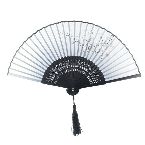 ELAYARD Folding Hand Fan in Black and Silk with Plum , Perfect for Events and Parties