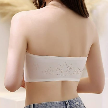 MITCOWBOYS Strapless Bra  Women Lingerie Strapless Front Buckle Lift Bra Wire Free Slip Invisible Push Up Bandeau Bra  Push Up Bra  Bras for Women  White M (clearance)