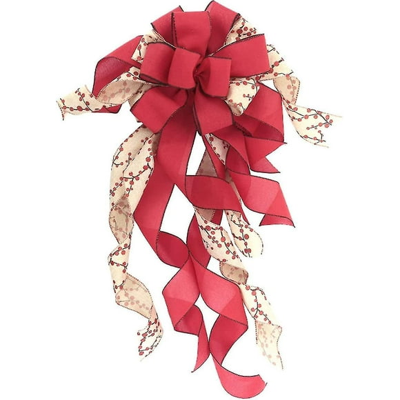 Red Plaid Burlap Christmas Tree Decoration Large Bow Christmas Tree Decoration For Indoor Or Outdoor