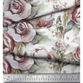 thumbnail image 3 of Soimoi Modal Satin Tissu Feuilles & Rose Fleur Tissu Imprimé 1 Yard 42 Inch Wide, 3 of 3