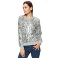 thumbnail image 2 of Women's Glitter Sequin Sweatshirt Long Sleeve Pullover Tops with Ribbed Cuffs, 2 of 5