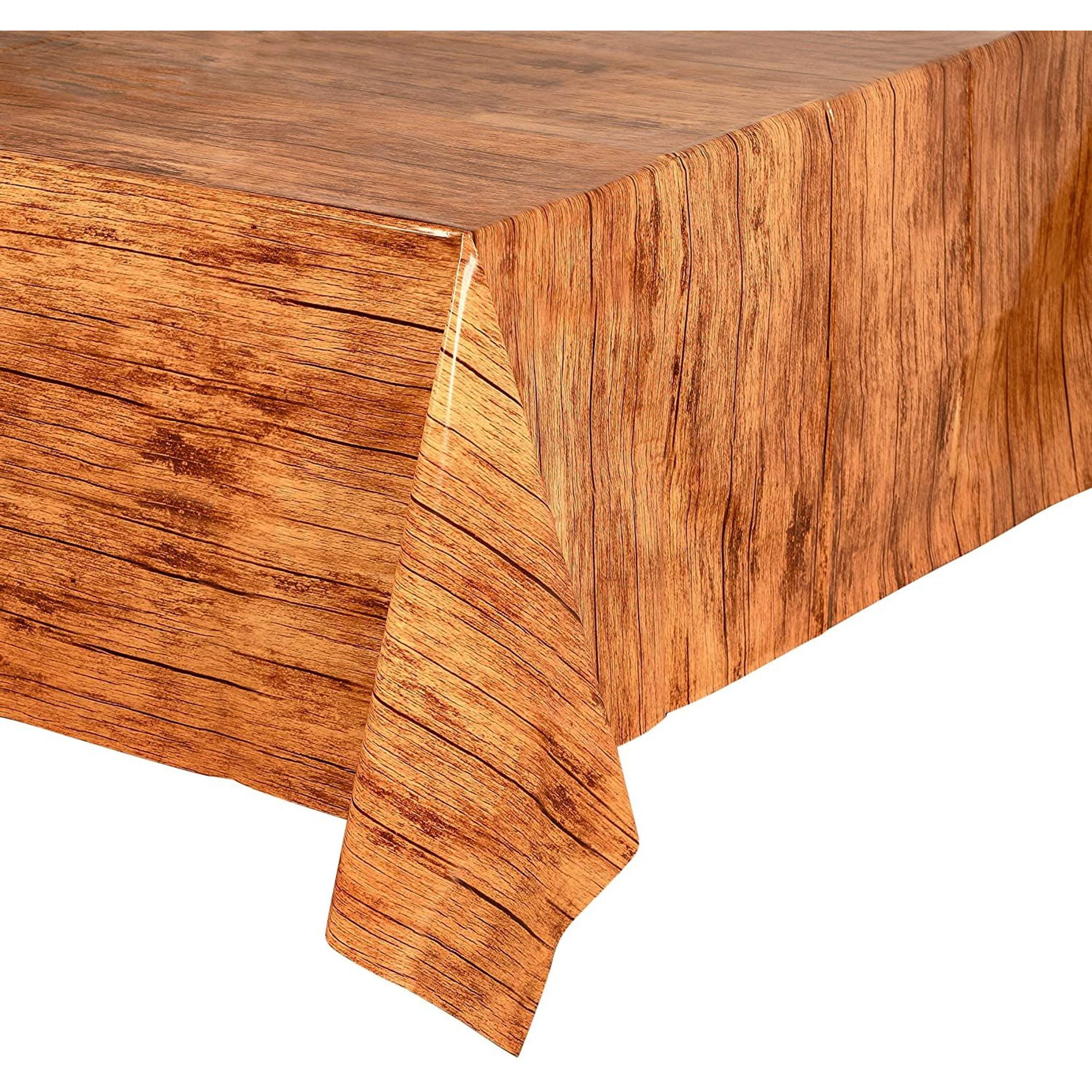 3 Pack Wood Grain Plastic Tablecloths, 54" x 108" Rectangular Table
