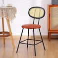 thumbnail image 5 of Barstools Set of 2, Faux Leather Counter Stool with Rattan Backrest Modern Industrial Upholstered Counter Height Stools Urban Mid Century Bar Chairs with Footrest for Kitchen Dining Room Wine Bar, 5 of 7