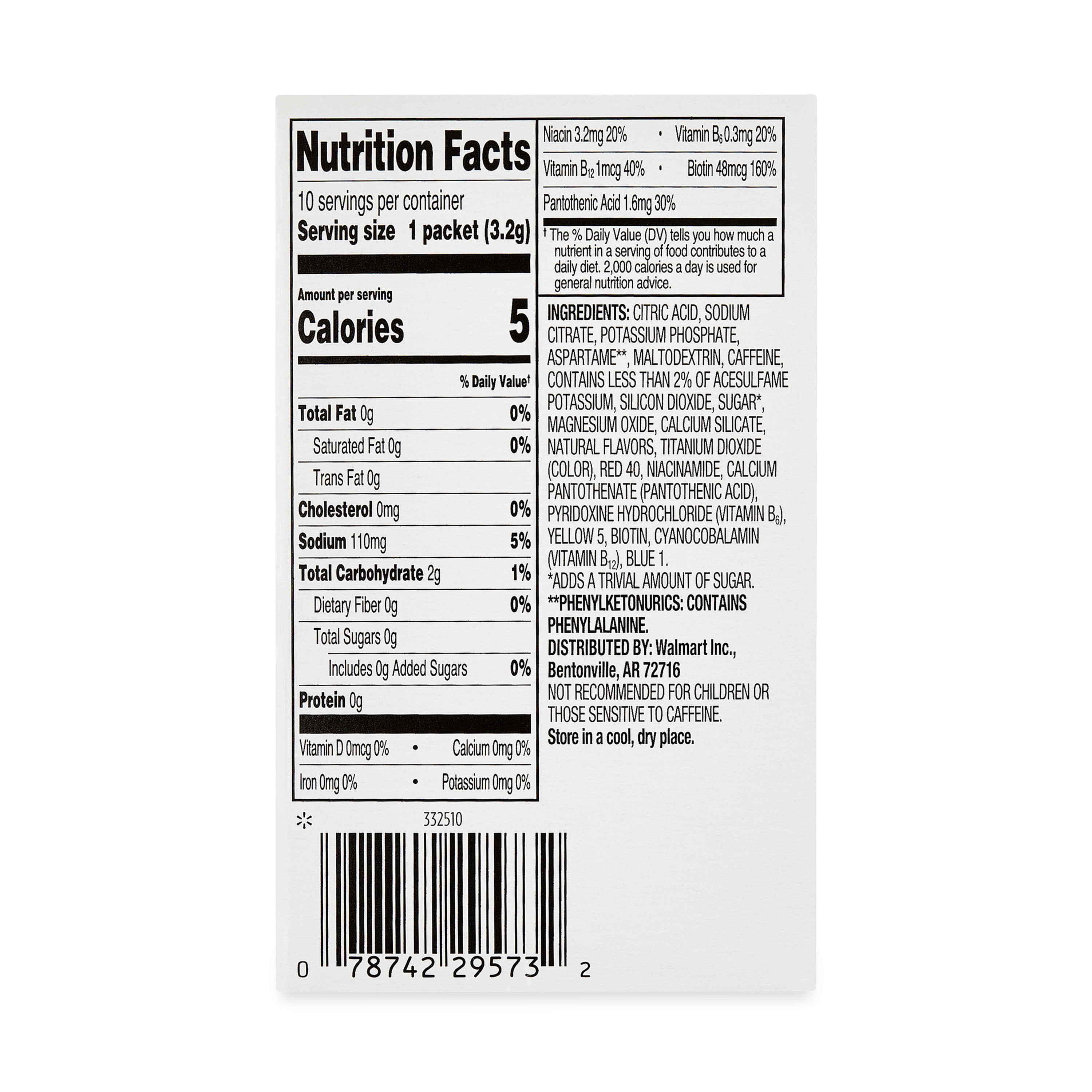Great Value Energy Electrolyte Watermelon Limeade Liquid Drink Mix, Sugar-Free, 1.1 oz, 10 Packet