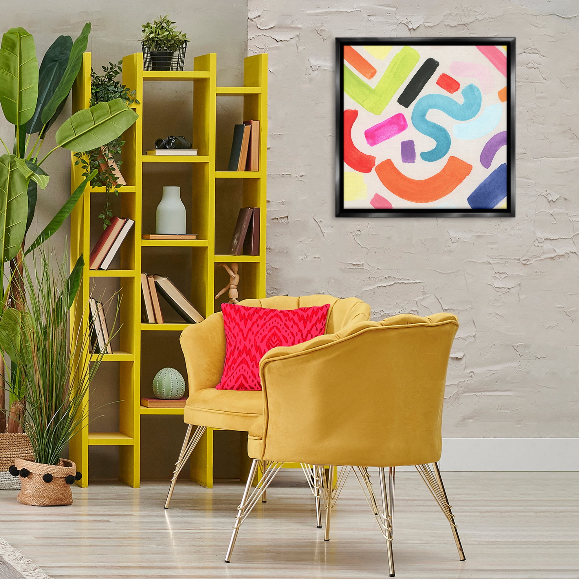 Stupell Industries Retro Squiggle Shapes Abstract Painting Black Floater Framed Canvas Art Print Wall Art, 25 x 25