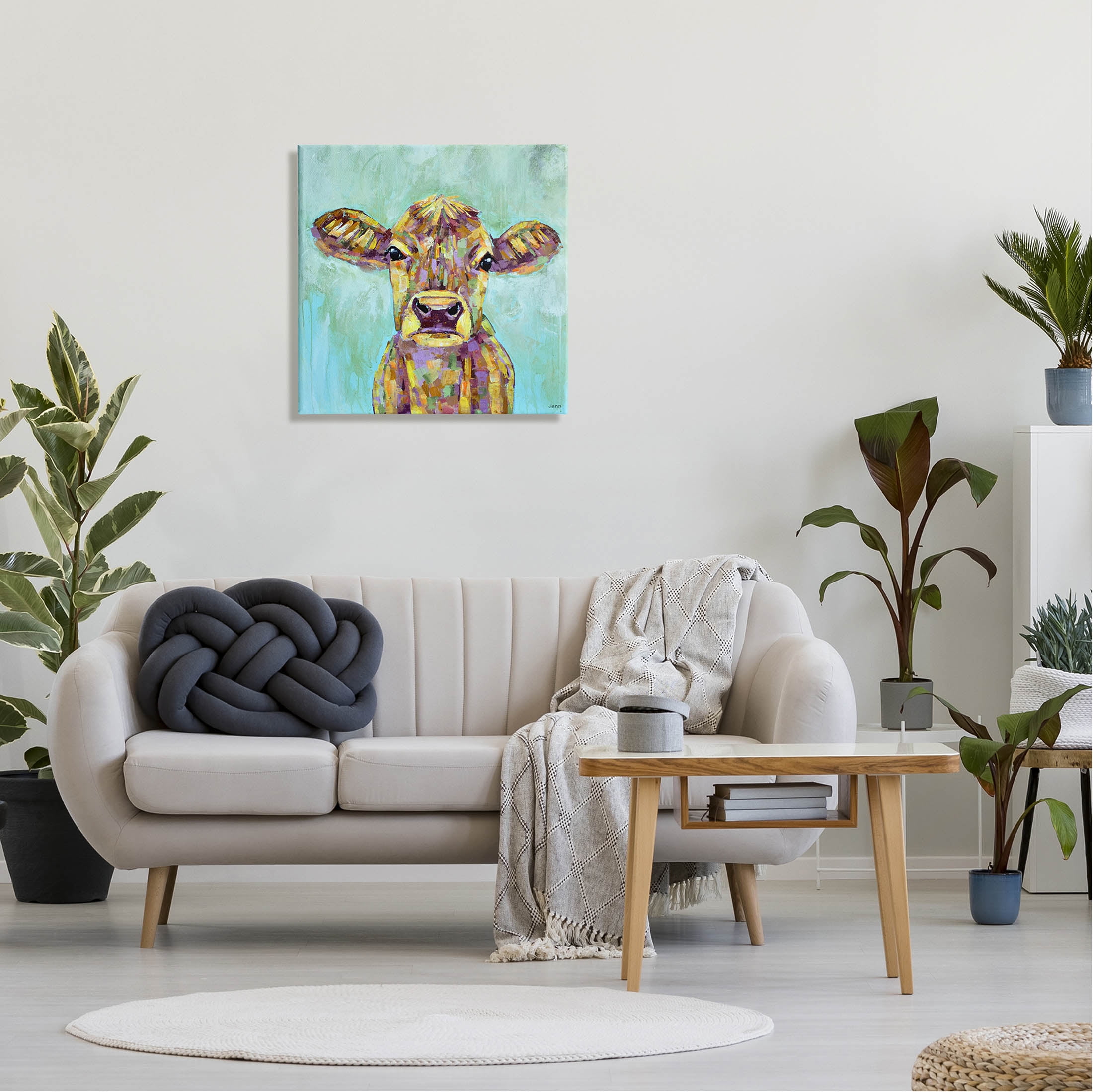 Modern Cow Farm Animal Portrait Animals & Insects Painting Gallery Wrapped Canvas Print Wall Art