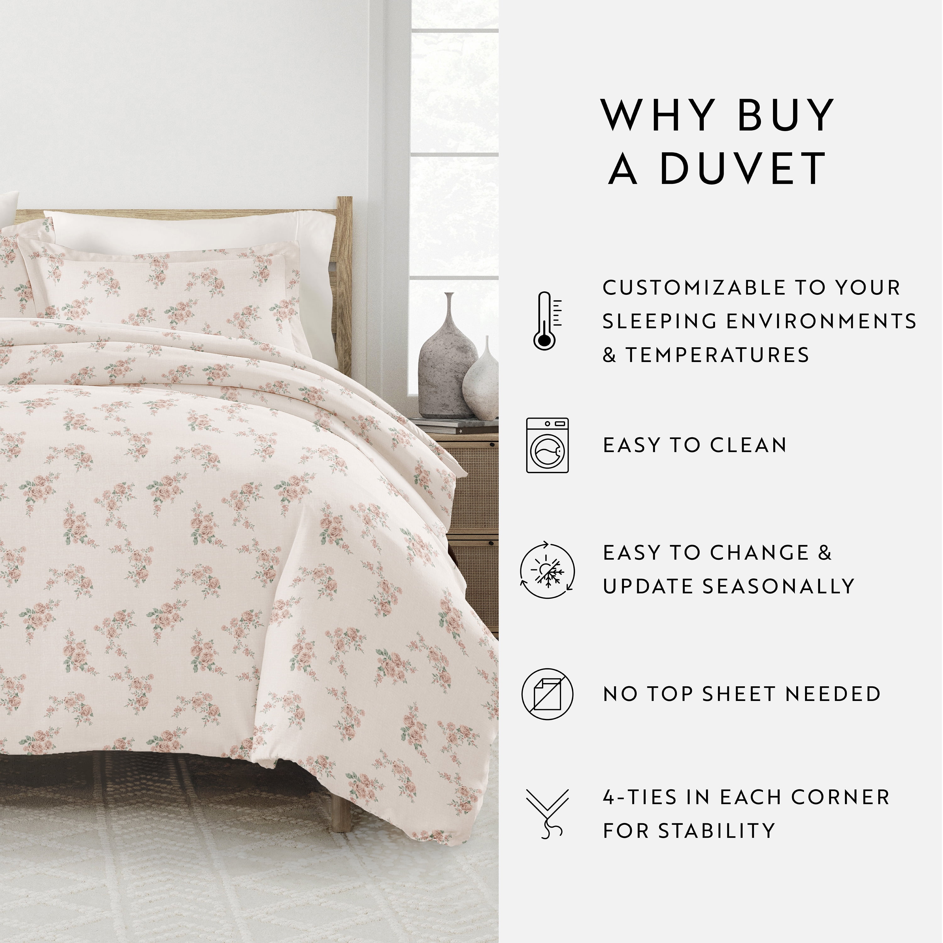 Noble Linens Apricot Rose 2-Piece Patterned Duvet Cover Set, Twin