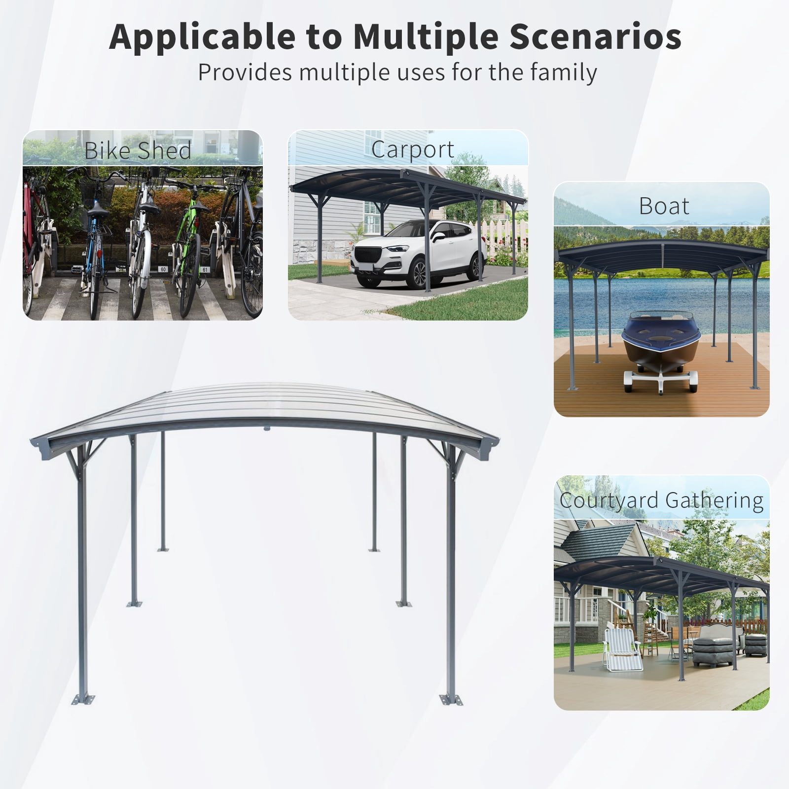 taoruifang 10x19 FT Arch Carport Aluminum Frame Polycarbonate Panels Heavy Snow Load Outdoor Canopy for Driveway Car Truck Black