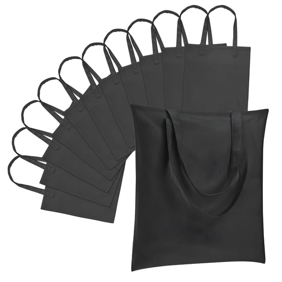 TELOLY 12 Pack Canvas Tote Bag - Lightweight Tote Bags Bulk Blank Reusable Grocery Bags for DIY Shopping Gift Activity - Black