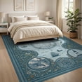 thumbnail image 3 of ODIKA 8'x10' Light Blue Nautical Explorer Little Washable Area Rug Intricate Compass And Maritime Motifs With Ornate Borders Non-Shedding, Easy Care, for King Size Bedroom Under Bed, Master Suite, 3 of 7