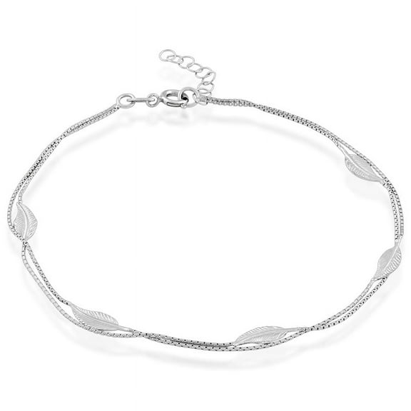 Sterling Silver 9"   1" Extension Multiple Leaf Double Strand Anklet