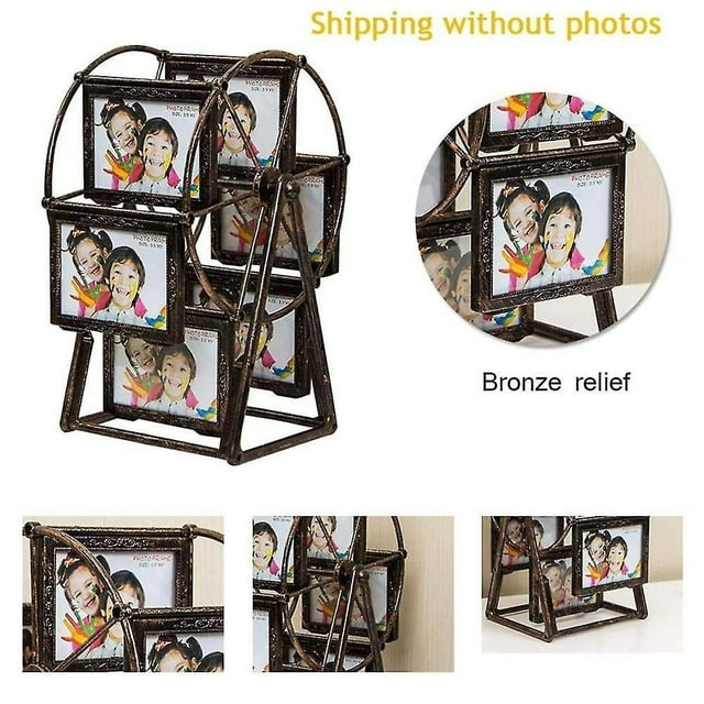Sentmoon Cadre Photo Vintage à Grande Roue Rotative 5 Pouces Affichage Photo Carrousel Rotatif Ornement Décoratif de Bureau Style Rétro Cadeau pour Maison et Bureau