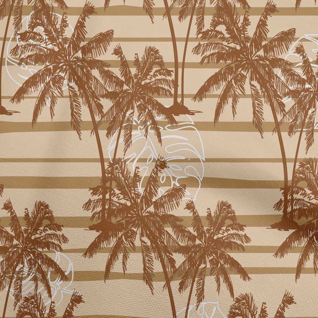 oneOone Polyester Spandex Brown Fabric Tropical Plam Tree With Stripes Sewing Craft Projects Fabric Prints By Yard 56 Inch Wide