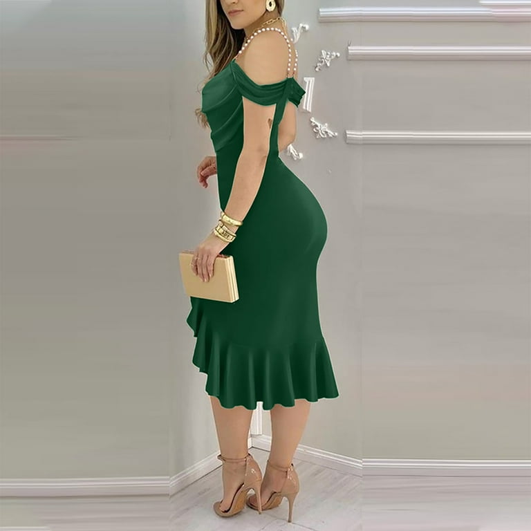 SMihono Womens Sexy Bodycon Party Dress Off The Shoulder Pearls