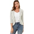 thumbnail image 1 of Blazer De Solapa Con Muescas Allegra K Mangas 3/4 A Rayas Mujer blanco M, 1 of 6