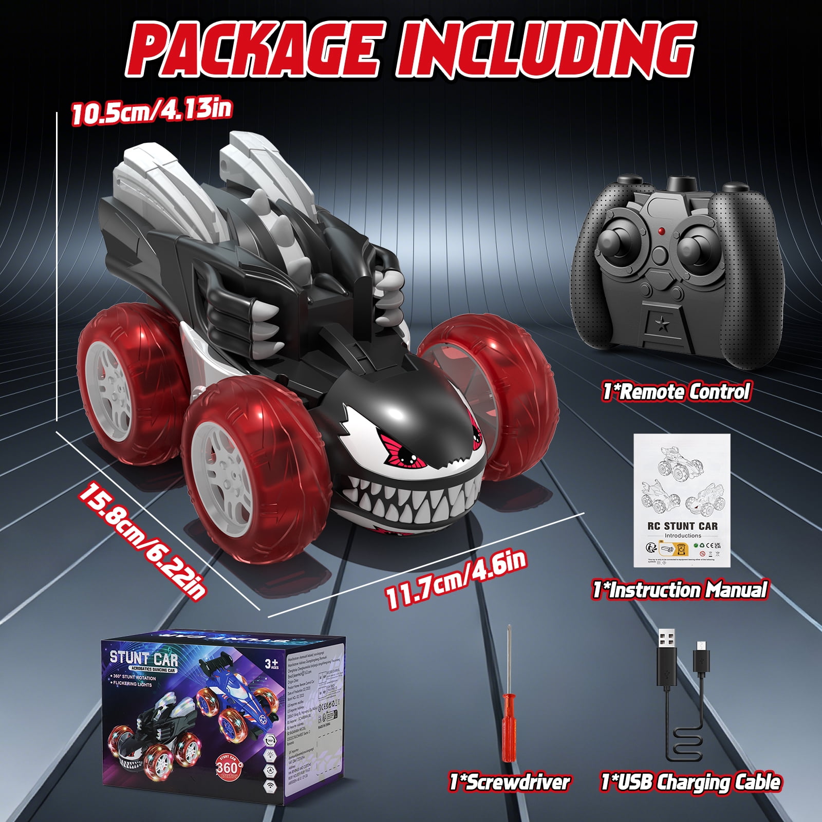 Remote Control Car, RC Cars for Kids 5 6 7 8 9 10 Year Old, 360° Ratation RC Monster Truck Toys with Cool Lights, 2.4Ghz Fast Stunt for Kids Outdoor Toys