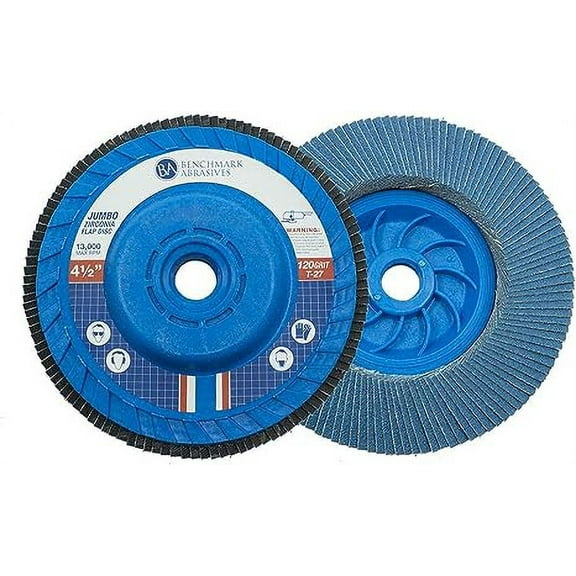 Benchmark Abrasives 4-1/2" x 5/8"-11 Type 27 High-Density Zirconia Angle Grinder Trimmable Flap Discs - 5 Pack (120 Grit)