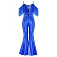 thumbnail image 3 of Raenseen Girls Sparkly Sequins Tassel Pageant Dance Party Jumpsuit Spaghetti Strap High Waist Flared Pants Romper Royal Blue 12, 3 of 7