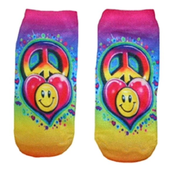 Airbrushed No Show Big Girl's Peace/Heart Socks (One Size Fits Most)
