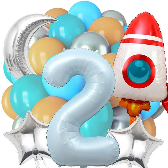 Rocket Balloons Space Themed Party Decorate KKS1 for Boys, 2 Balloon Birthday Decoration Boy 40inch Space Decorations Rocket Balloon Spaceflight Party Decoration for Boy 2nd Birthday Decorations