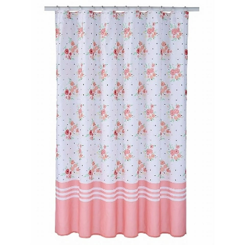 Celebrate Pink Coral Floral Fabric Shower Curtain Flower Bath Decor