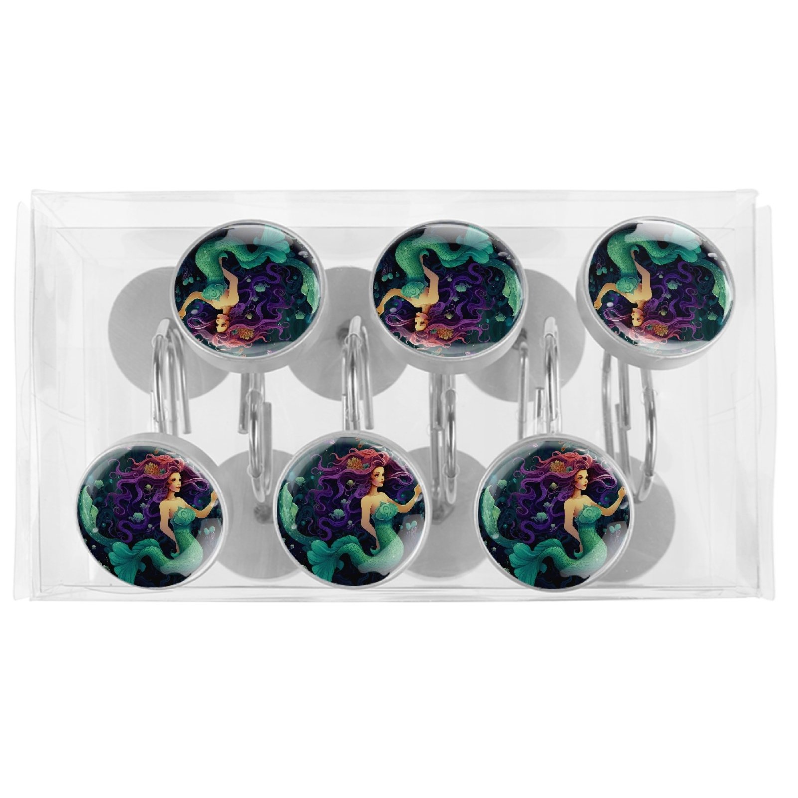 HemaKayy 12 Pcs Decorative Shower Curtain Hooks - Stainless Steel Rings for Bathroom Décor - Easy Glide & Secure Hold - Perfect Decoration for Bathroom Shower Rods - Ocean World Mermaid