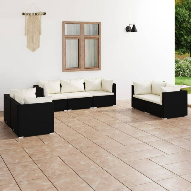 vidaXL Ensemble de Salon de Patio 7 Pcs avec Coussins en Rotin Poly Noir